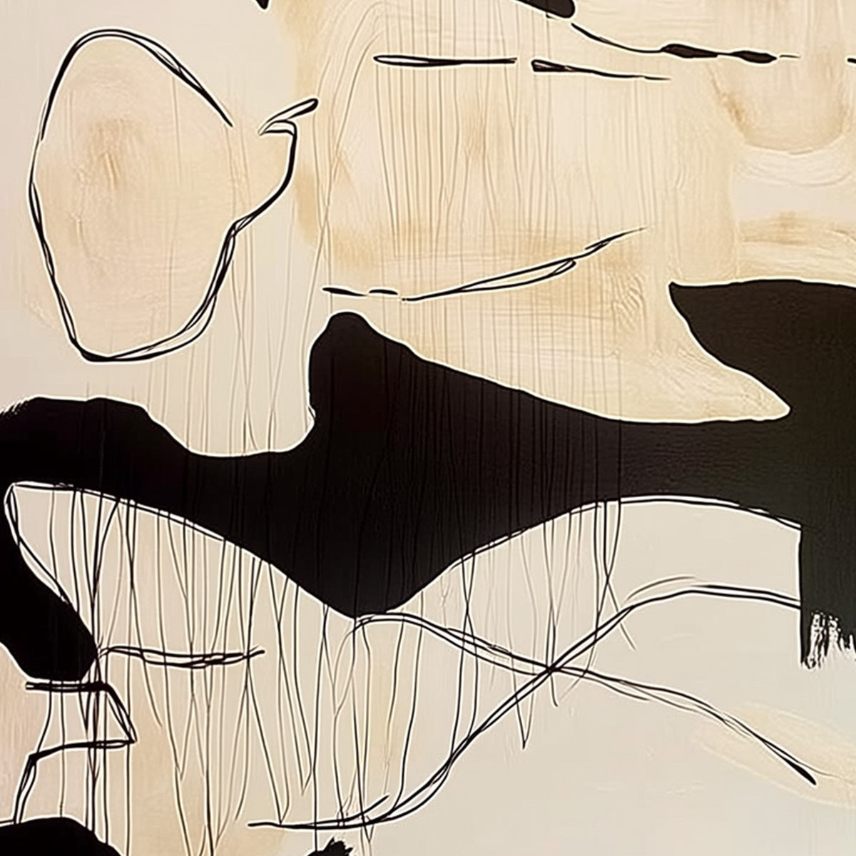 SILHOUETTES IN REPOSE: Large Abstract Figurative Painting in Black and Beige - Image 5