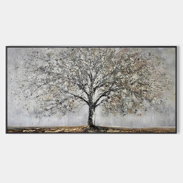 SILVER BIRCH: Textured Tree Painting in Grey and Gold