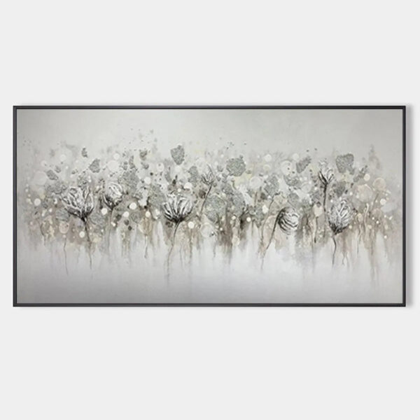 SILVER MIST: Minimalist Floral Oil Painting in Silver and Grey
