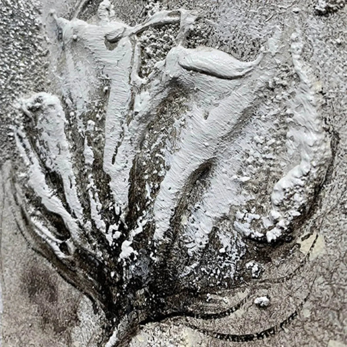 SILVER MIST: Minimalist Floral Oil Painting in Silver and Grey - Image 3