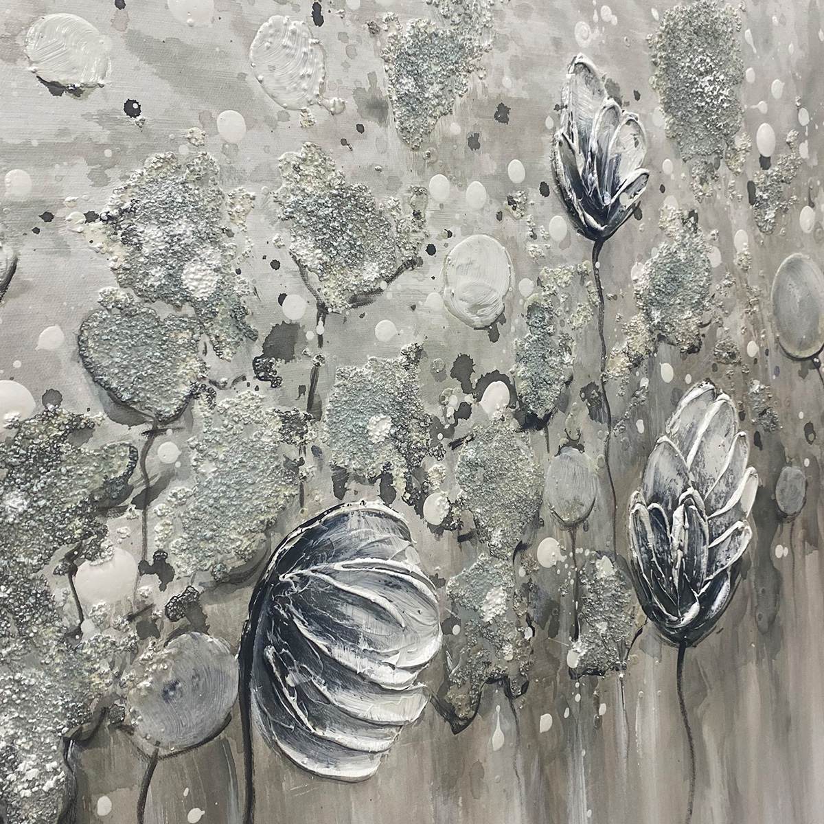 SILVER MIST: Minimalist Floral Oil Painting in Silver and Grey - Image 8