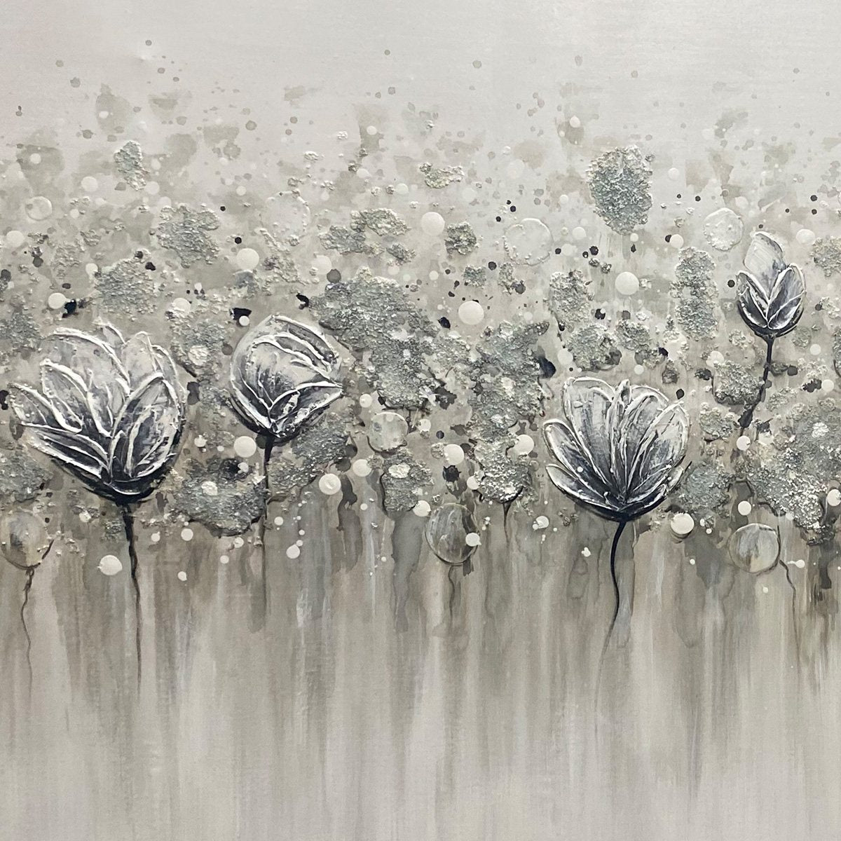 SILVER MIST: Minimalist Floral Oil Painting in Silver and Grey - Image 5