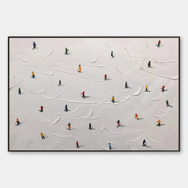 SKI SLOPES: Minimalist Painting of Skiers on a Snowy Slope