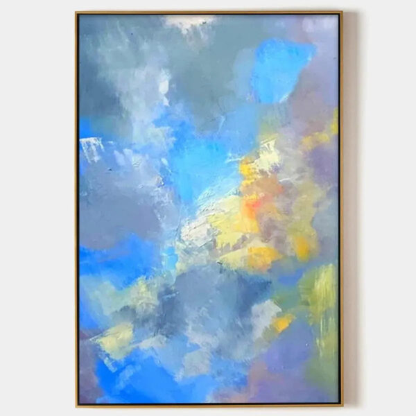 SKYSCAPE SERENADE: Abstract Painting, Blue and Yellow Wall Art, Textured Canvas, Vertical