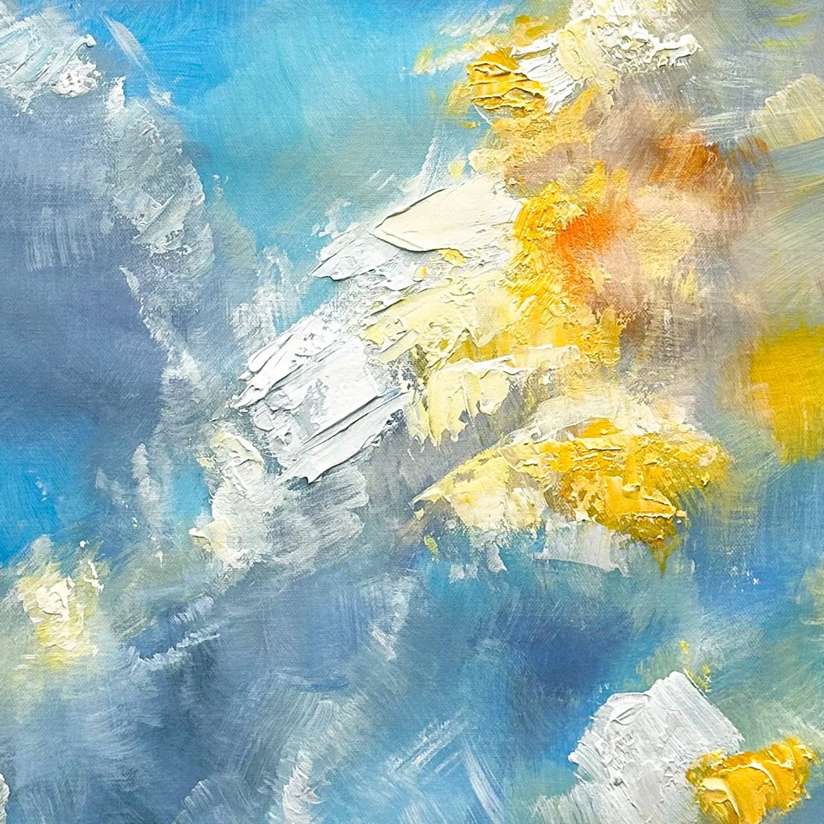 SKYSCAPE SERENADE: Abstract Painting, Blue and Yellow Wall Art, Textured Canvas, Vertical - Image 3