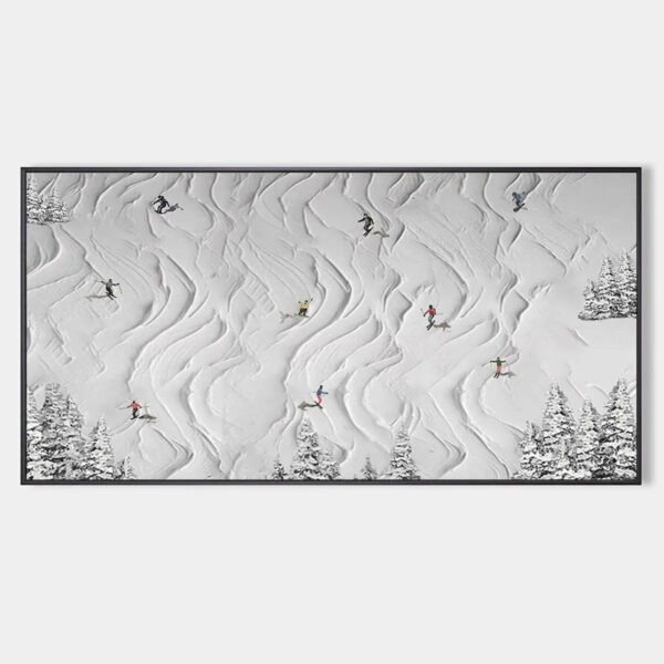 SNOWY CARVE: Textured White Skiing Landscape Painting