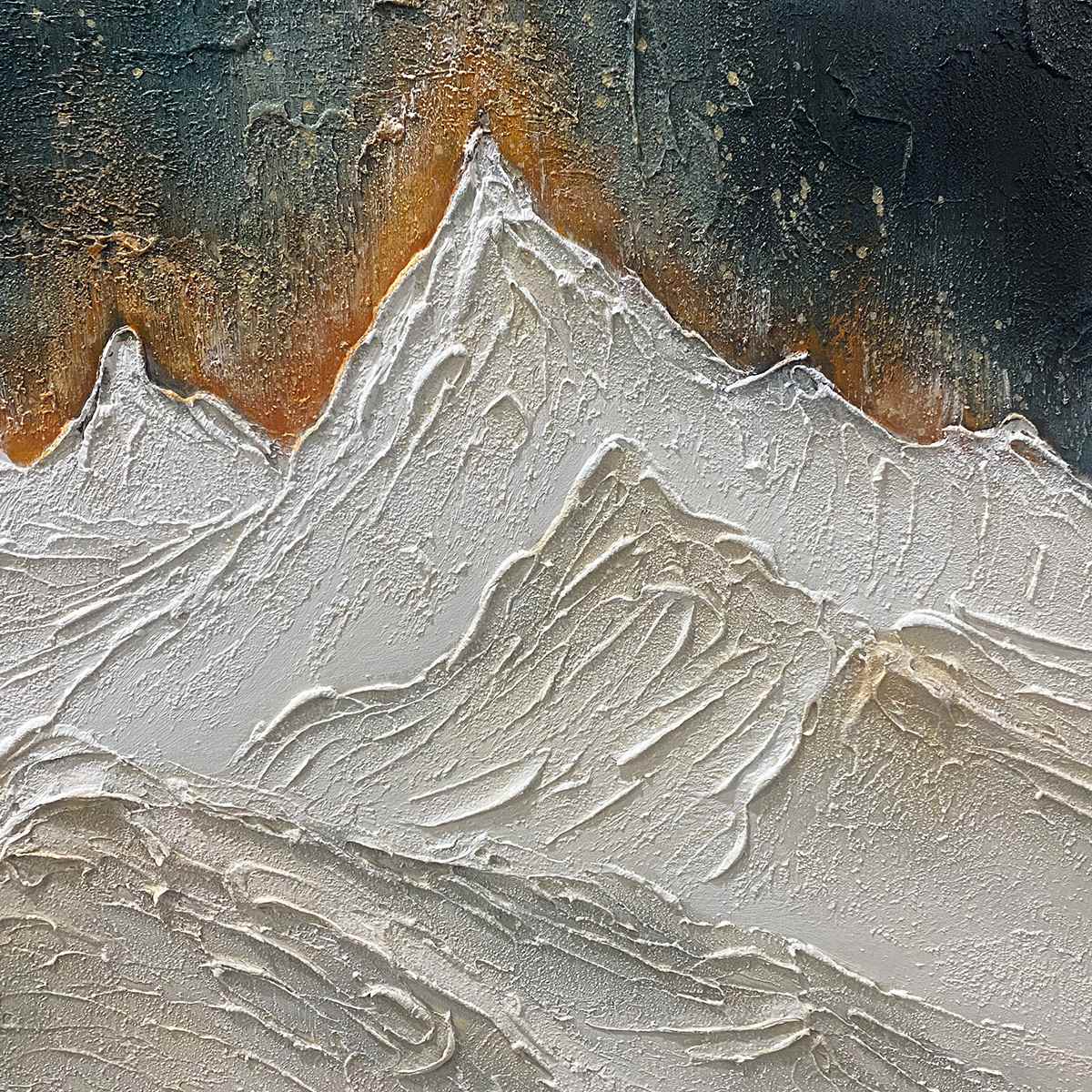 SNOWY PEAKS: Textured White and Gold Mountain Painting for Living Room - Image 2