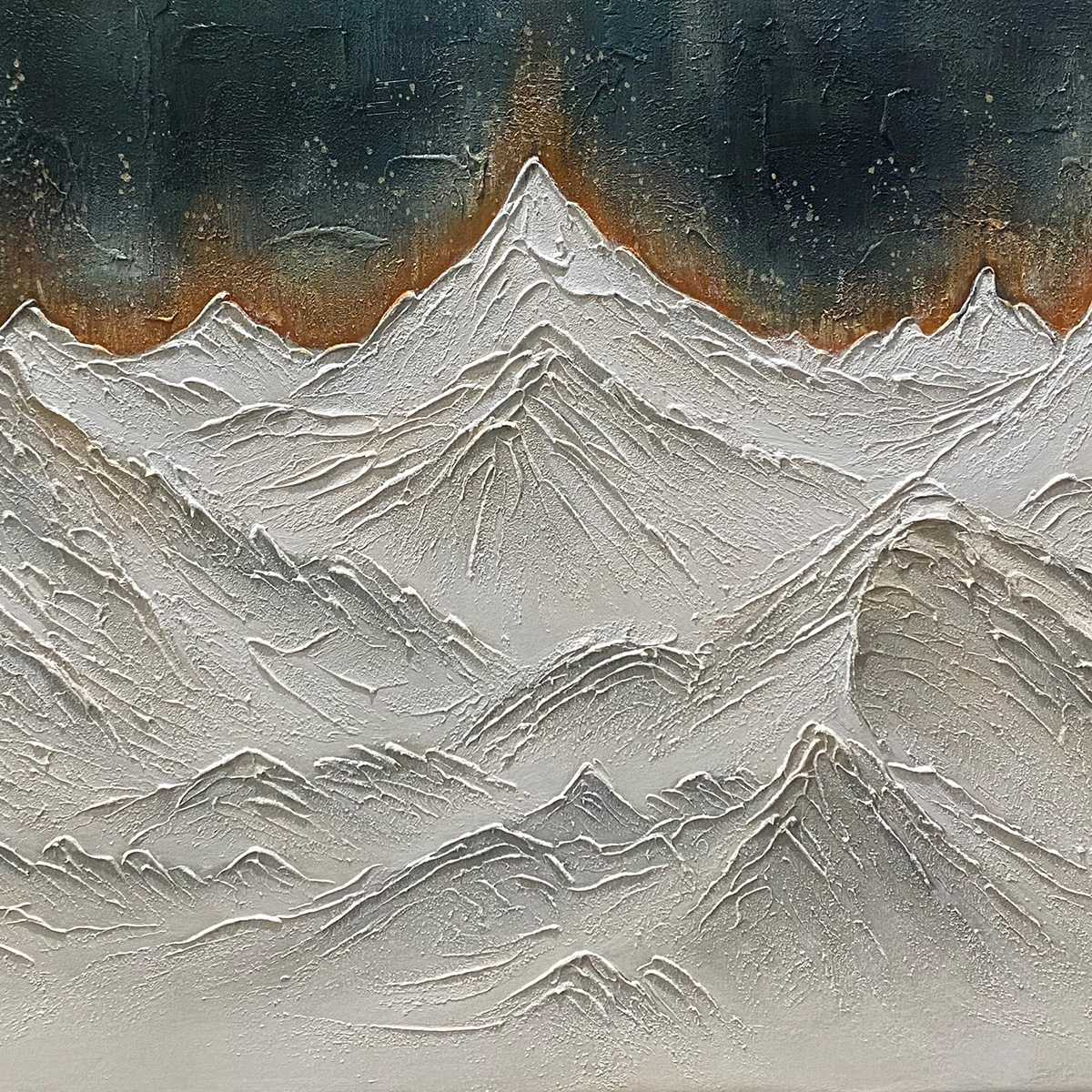 SNOWY PEAKS: Textured White and Gold Mountain Painting for Living Room - Image 5