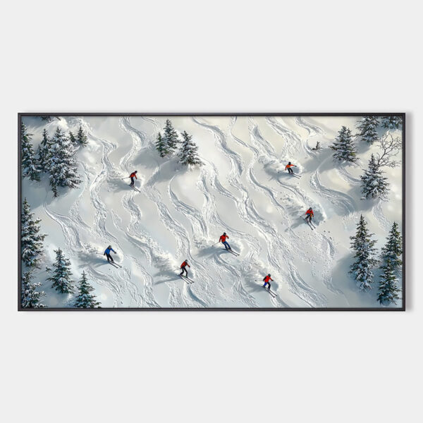SNOW DANCE: Minimalist Winter Sports Scene Oil Painting
