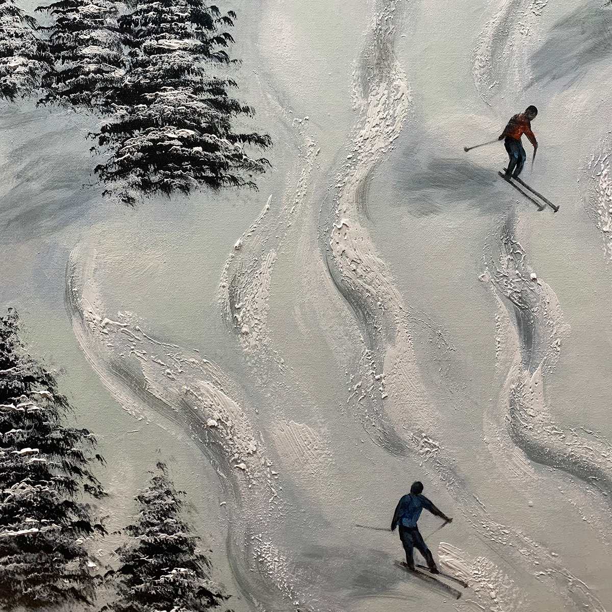 SNOW DANCE: Minimalist Winter Sports Scene Oil Painting - Image 3
