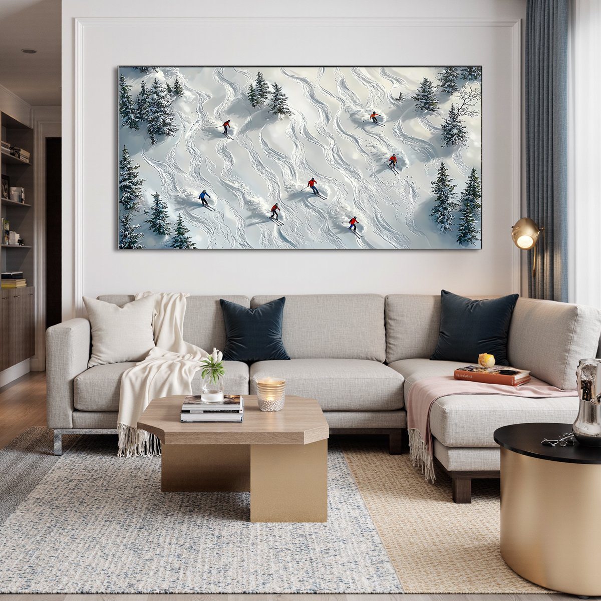 SNOW DANCE: Minimalist Winter Sports Scene Oil Painting - Image 2