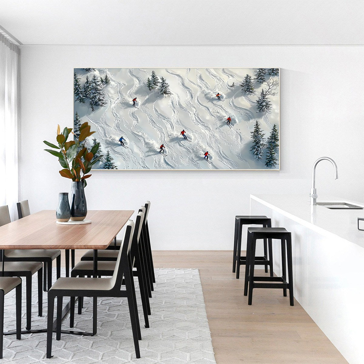 SNOW DANCE: Minimalist Winter Sports Scene Oil Painting - Image 7
