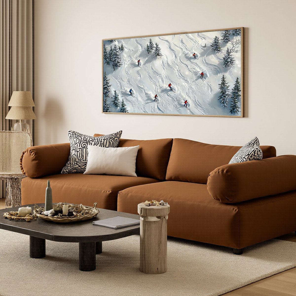 SNOW DANCE: Minimalist Winter Sports Scene Oil Painting - Image 4