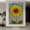 SOLAR BLOOM: Textured Impasto Sunflower Oil Painting in Yellow and Grey