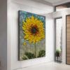 SOLAR BLOOM: Textured Impasto Sunflower Oil Painting in Yellow and Grey