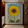 SOLAR BLOOM: Textured Impasto Sunflower Oil Painting in Yellow and Grey