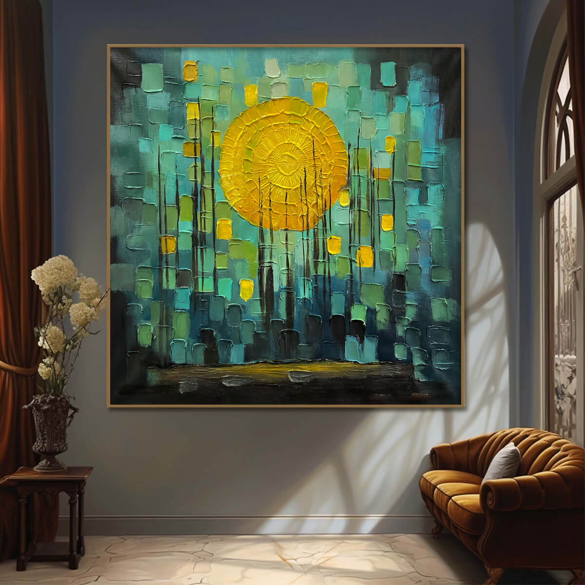 SOLAR FOREST: Abstract Forest Landscape Impasto Oil Painting - Image 2