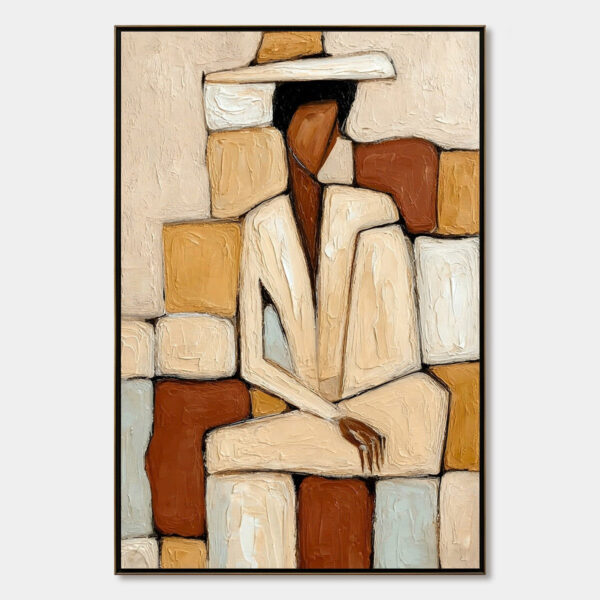 SOLITUDE: Textured Abstract Figurative Painting in Earth Tones