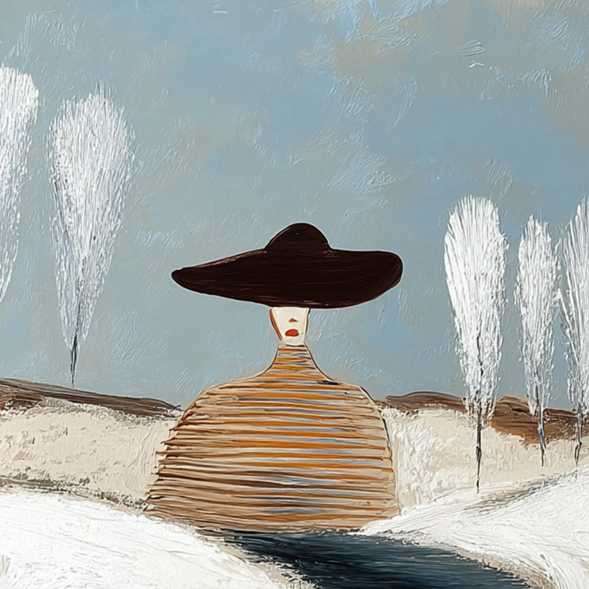 SOLITUDE: Textured Figurative Painting of a Woman in a Winterscape - Image 3