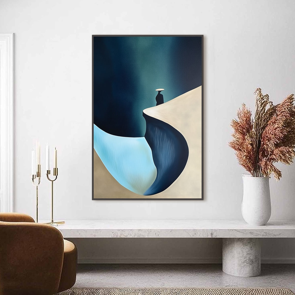 SOLITUDE'S EDGE: Minimalist Abstract Landscape with Figure Painting - Image 2
