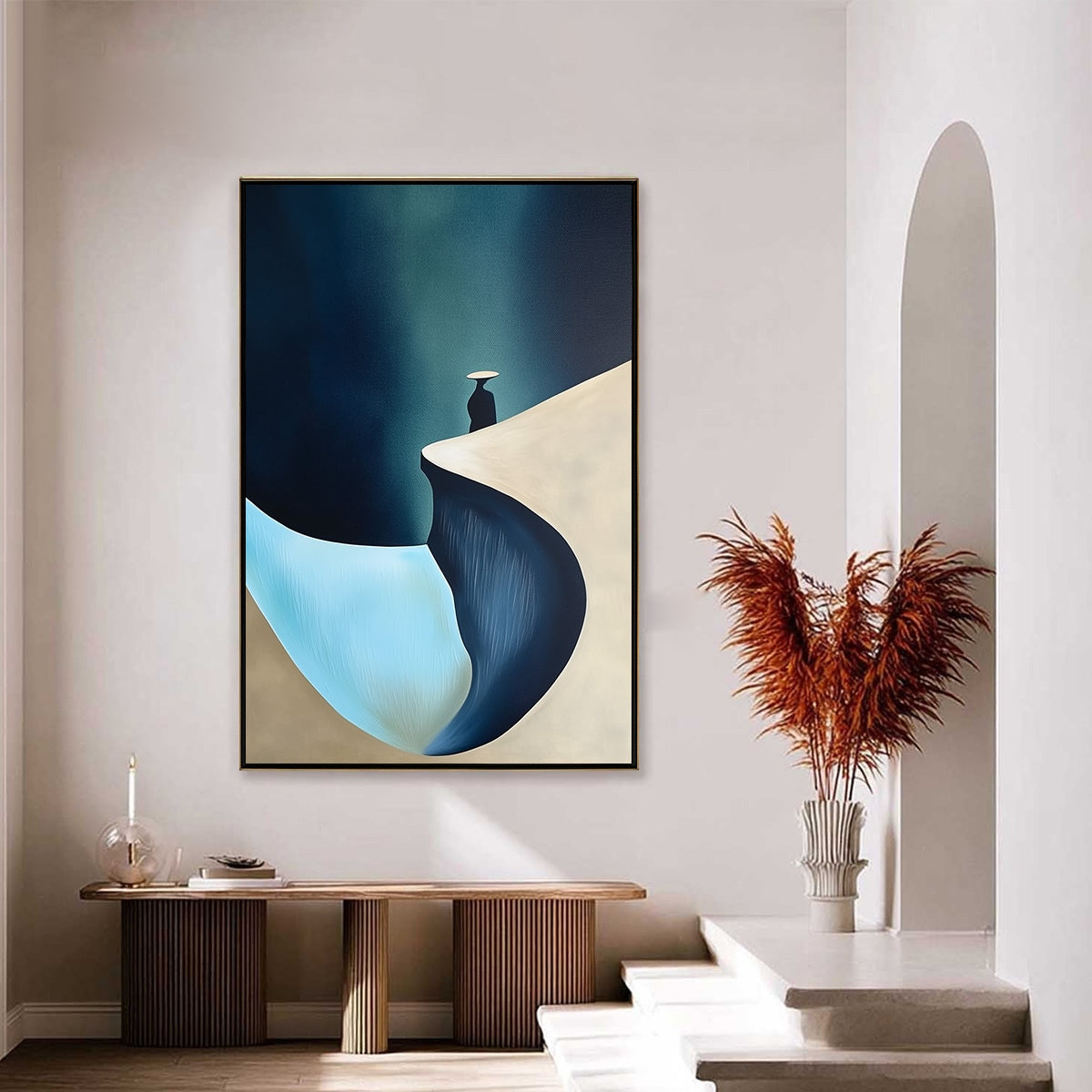 SOLITUDE'S EDGE: Minimalist Abstract Landscape with Figure Painting - Image 4