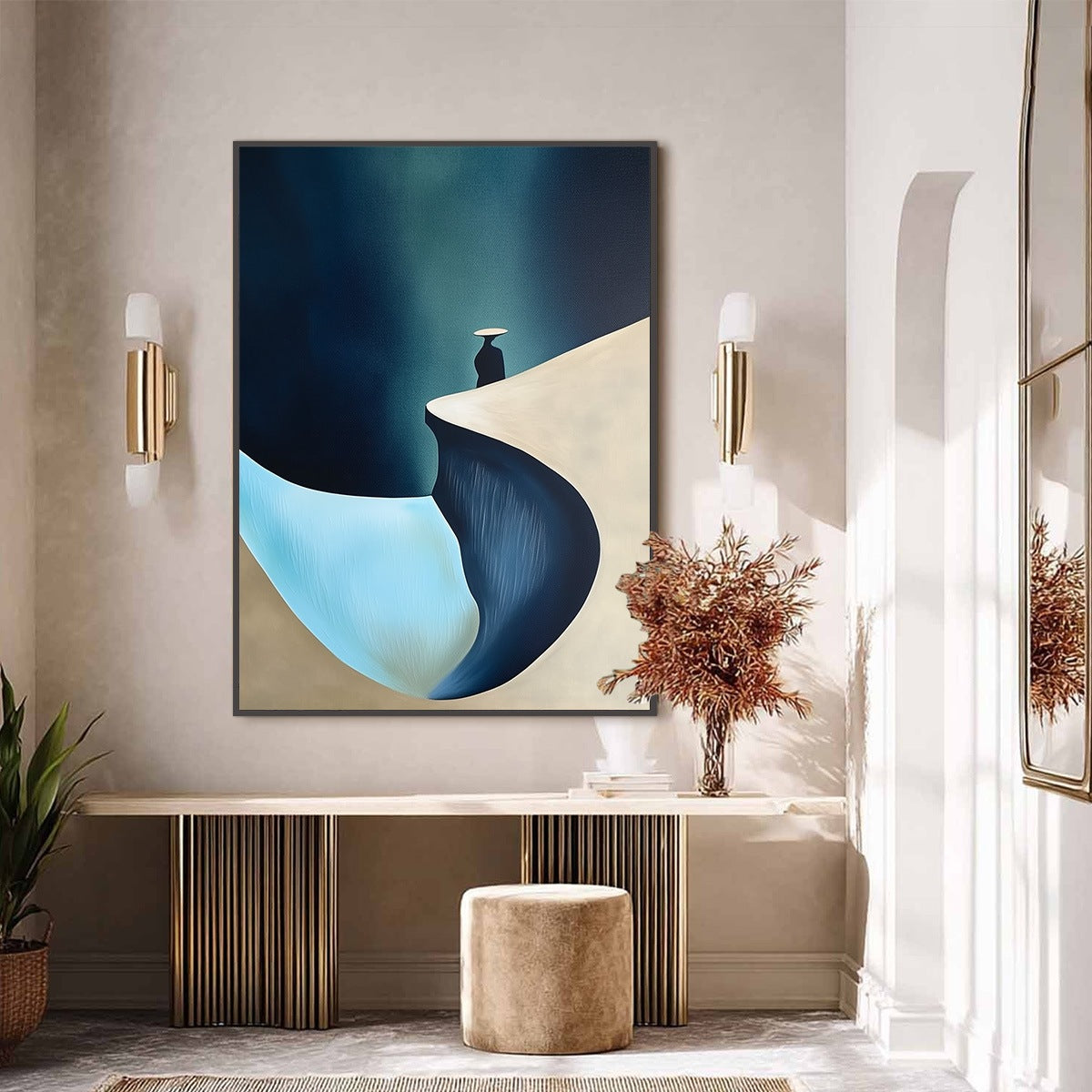 SOLITUDE'S EDGE: Minimalist Abstract Landscape with Figure Painting - Image 6