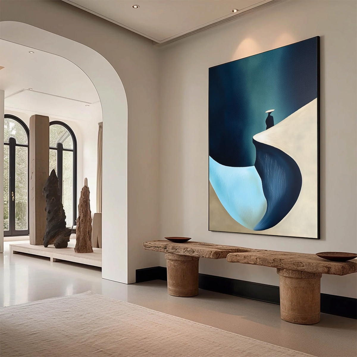 SOLITUDE'S EDGE: Minimalist Abstract Landscape with Figure Painting - Image 7