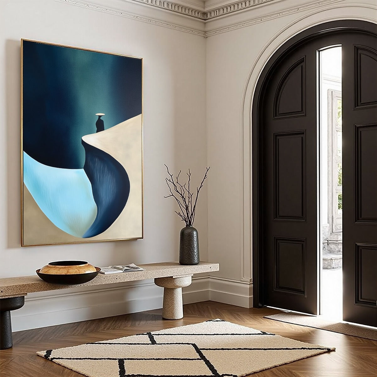 SOLITUDE'S EDGE: Minimalist Abstract Landscape with Figure Painting - Image 8