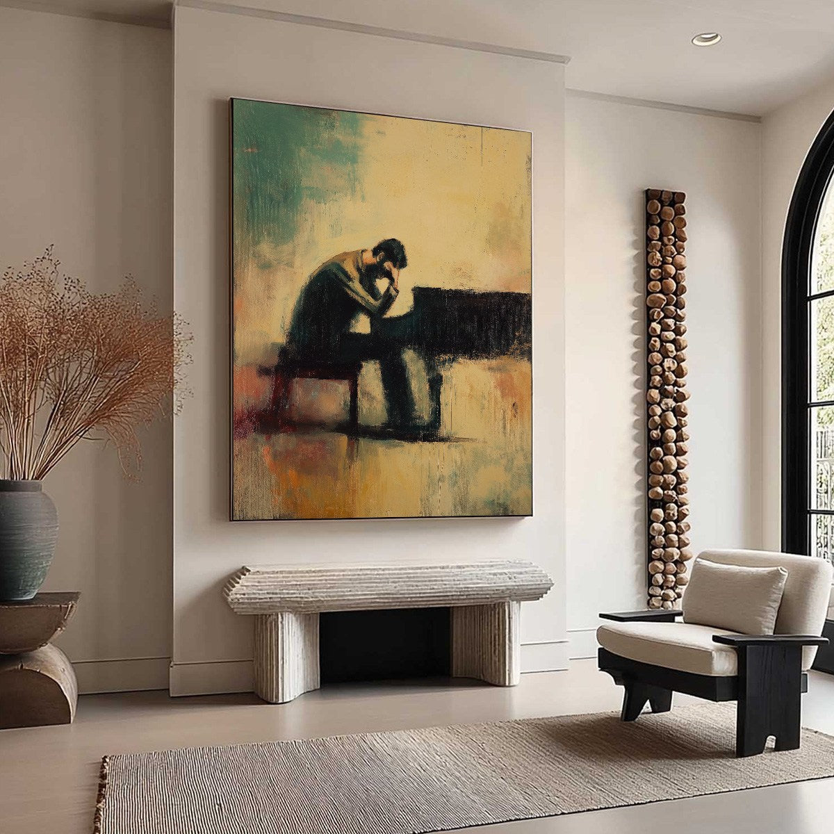 SOLITUDE SONATA: Expressive Figurative Piano Oil Painting - Image 9