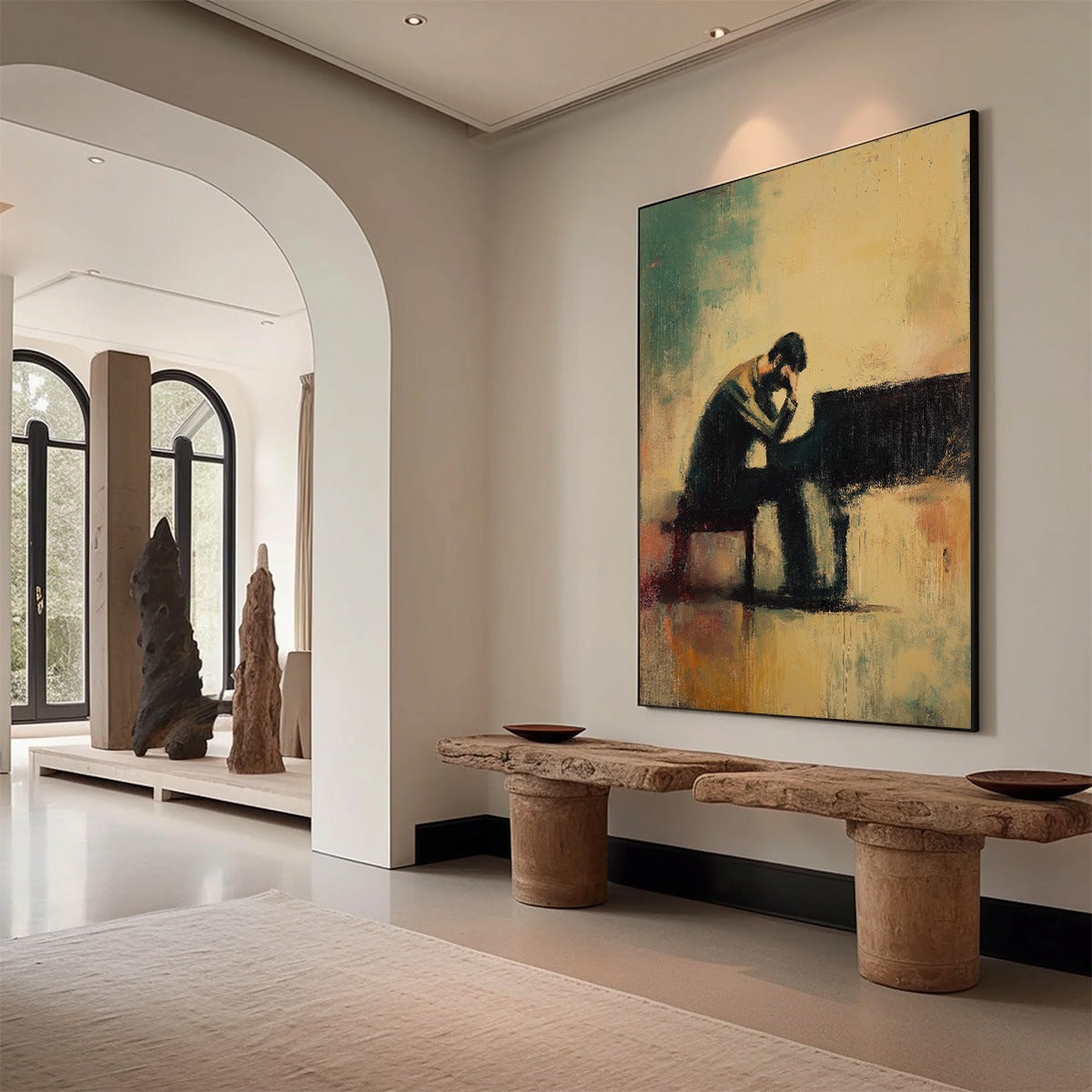 SOLITUDE SONATA: Expressive Figurative Piano Oil Painting - Image 5