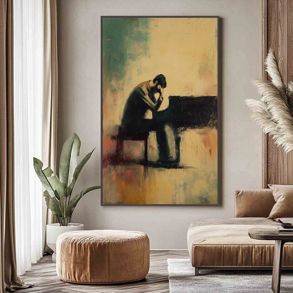 SOLITUDE SONATA: Expressive Figurative Piano Oil Painting - Image 10