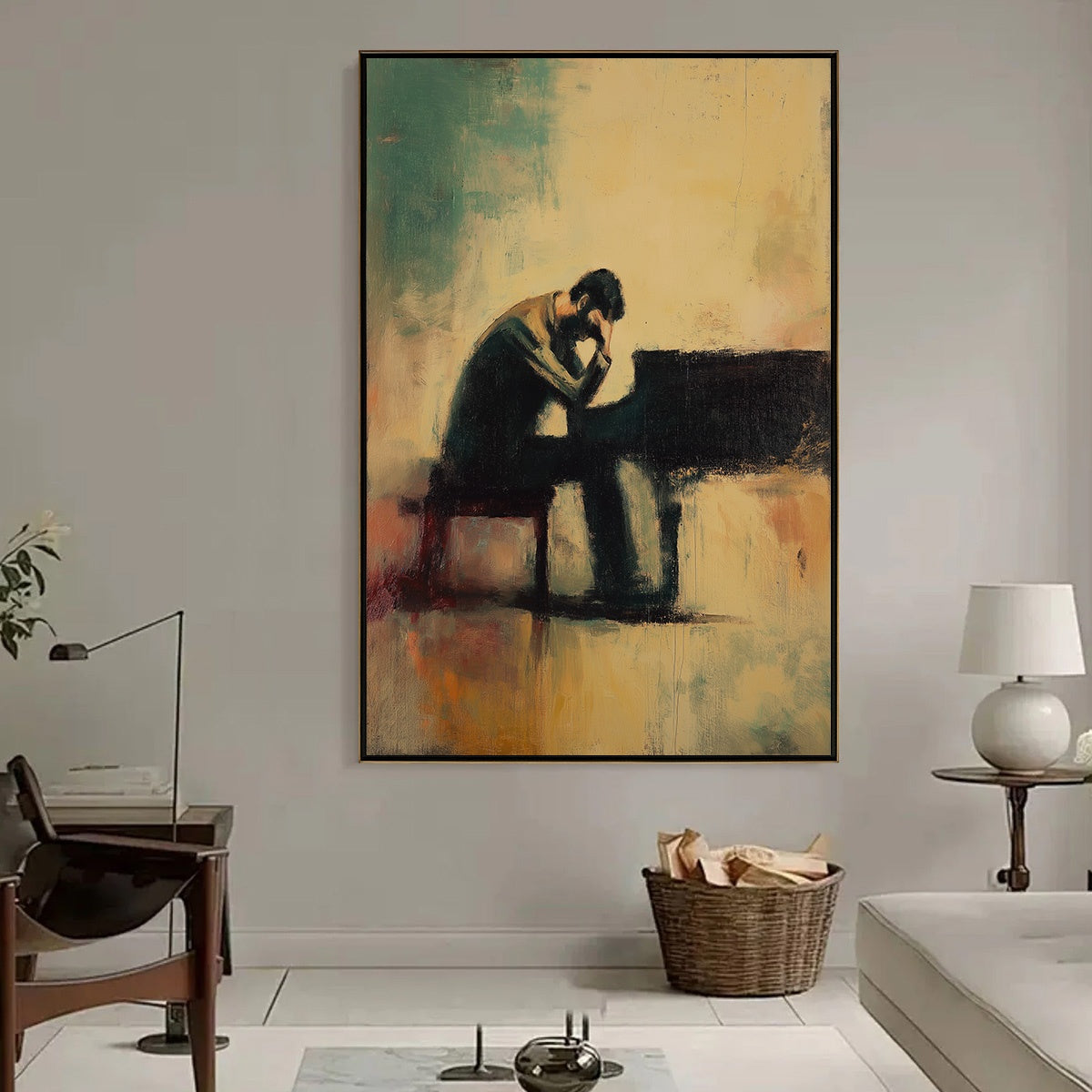 SOLITUDE SONATA: Expressive Figurative Piano Oil Painting - Image 2