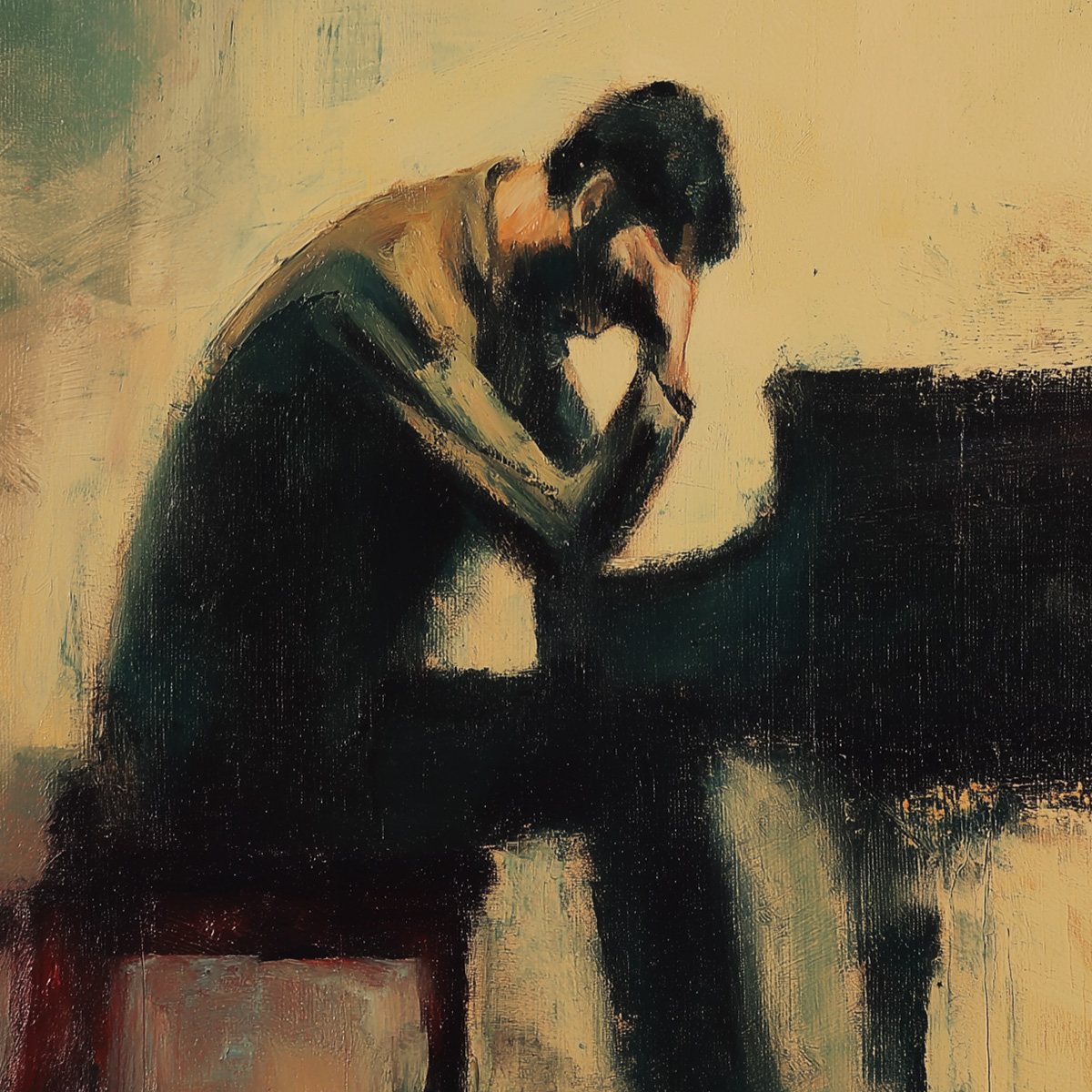 SOLITUDE SONATA: Expressive Figurative Piano Oil Painting - Image 6