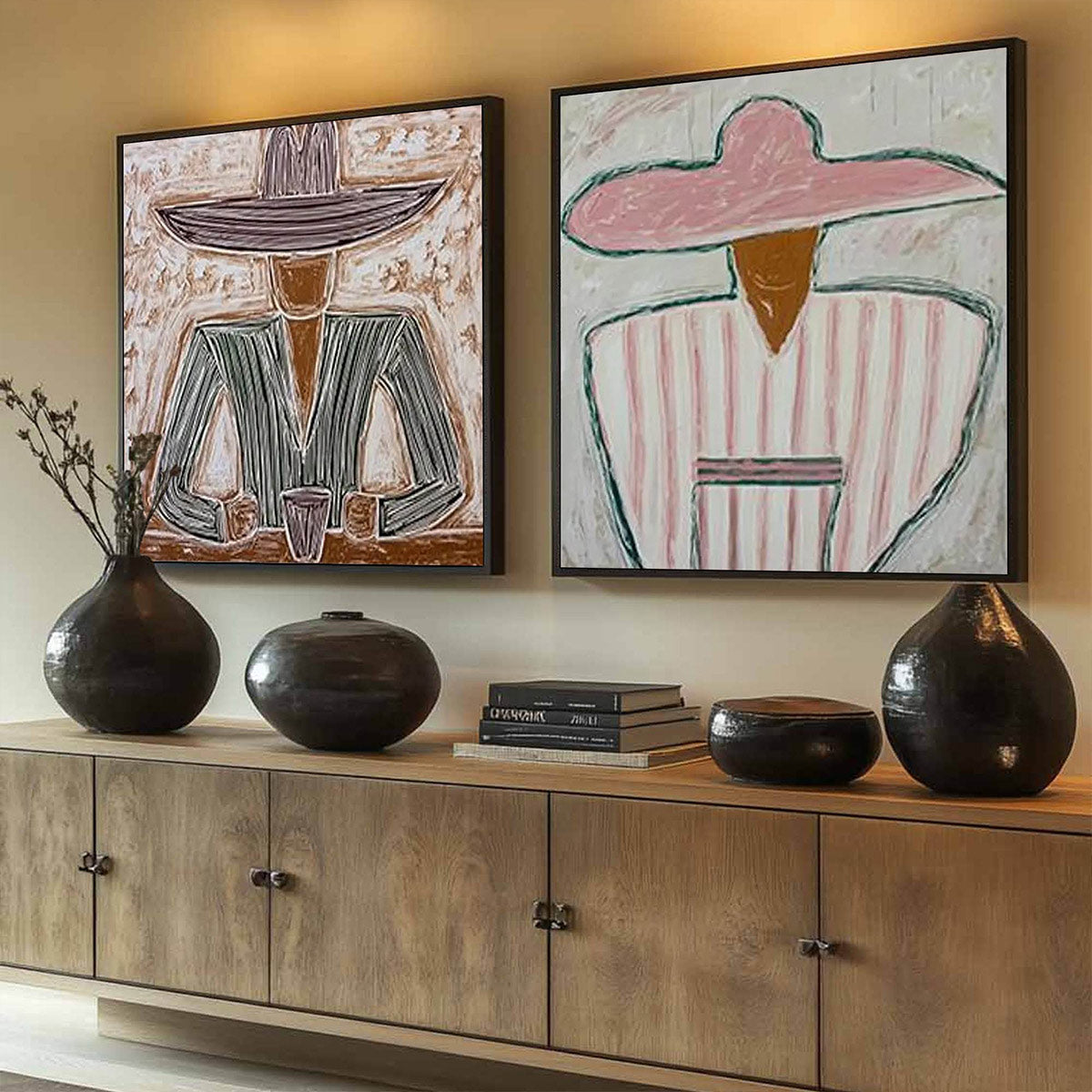 SOMBRERO DUET: Textured Figurative Portrait Diptych - Image 7