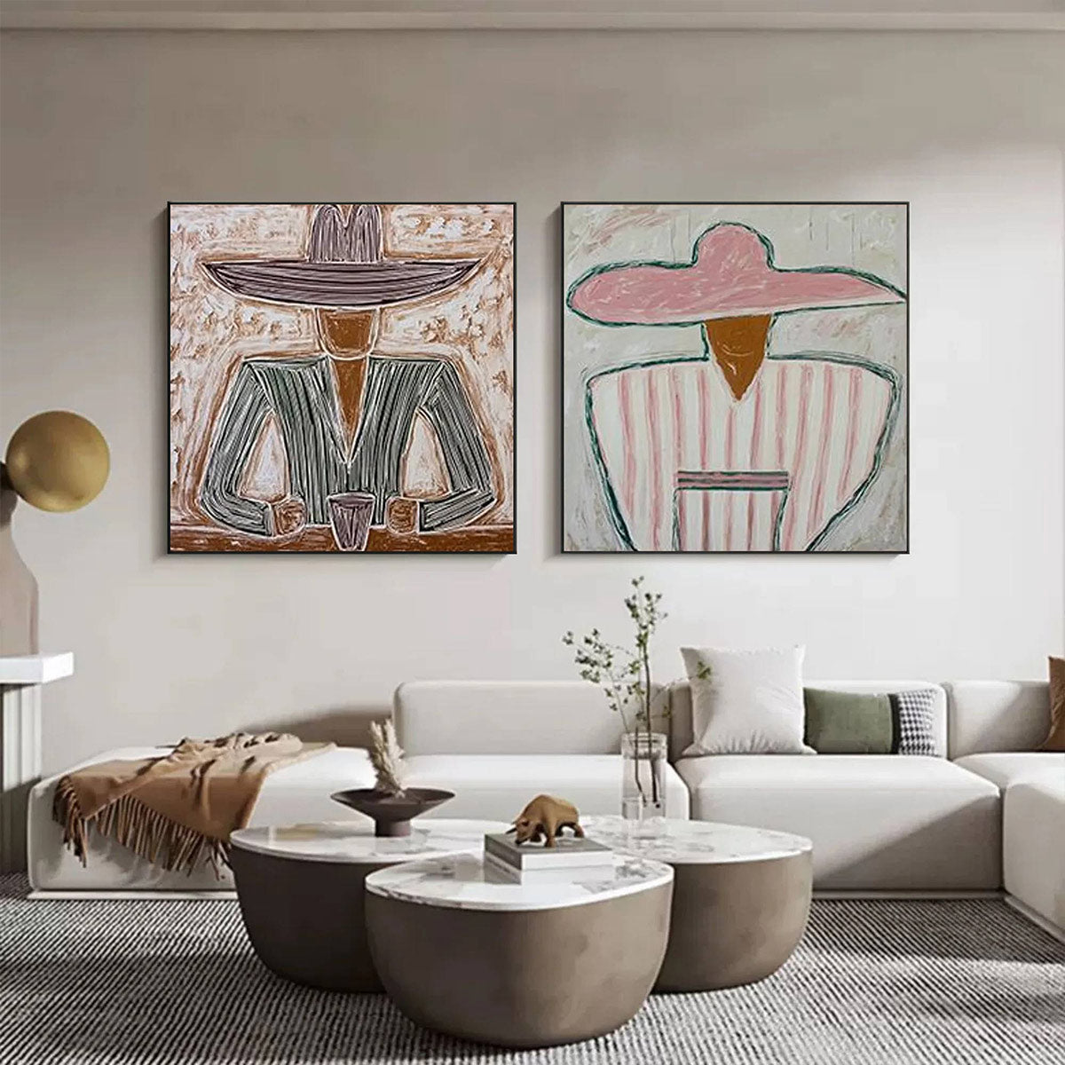 SOMBRERO DUET: Textured Figurative Portrait Diptych - Image 4