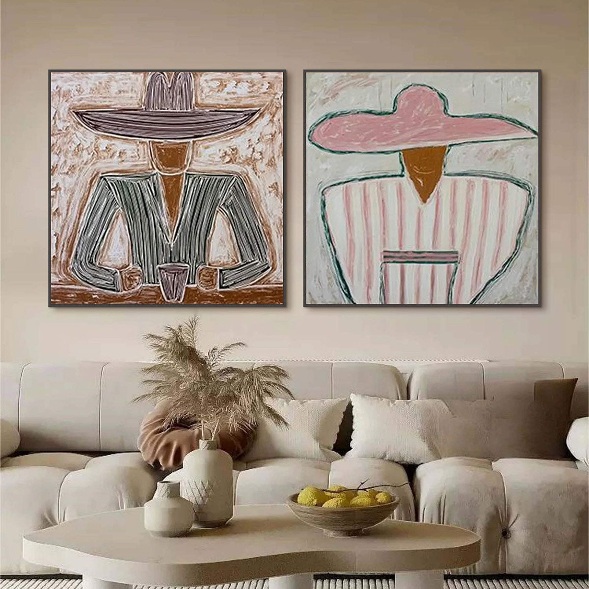 SOMBRERO DUET: Textured Figurative Portrait Diptych - Image 2