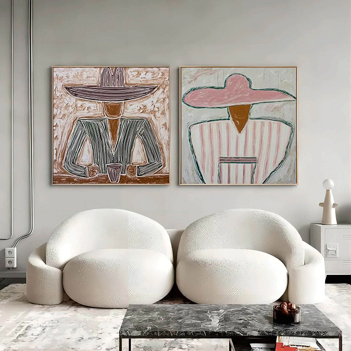SOMBRERO DUET: Textured Figurative Portrait Diptych - Image 6