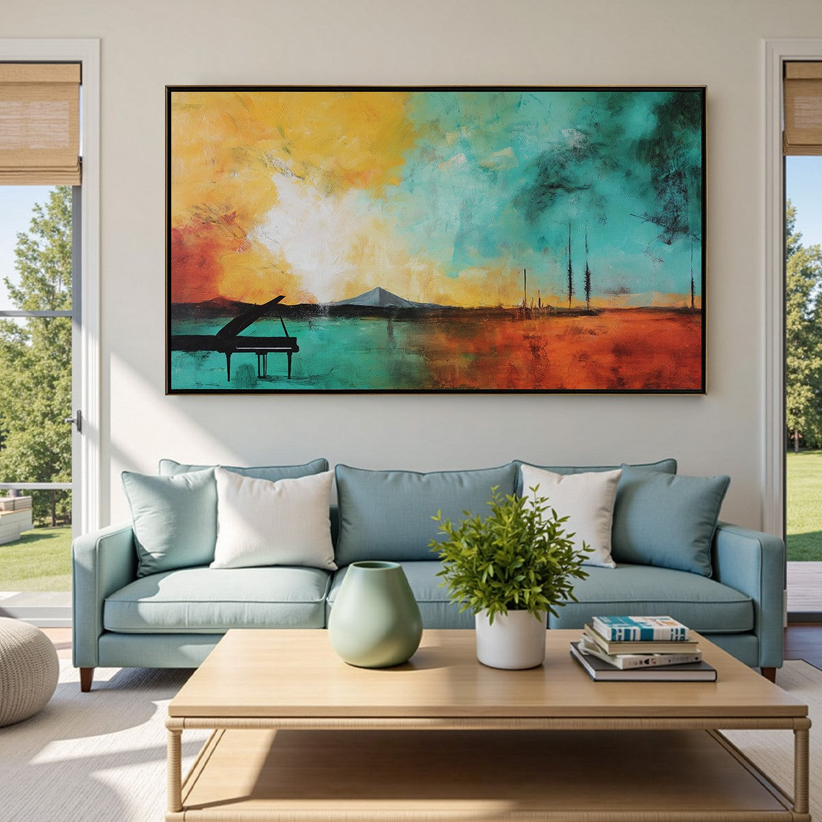 SONATA HORIZON: Vibrant Abstract Landscape Oil Painting - Image 2