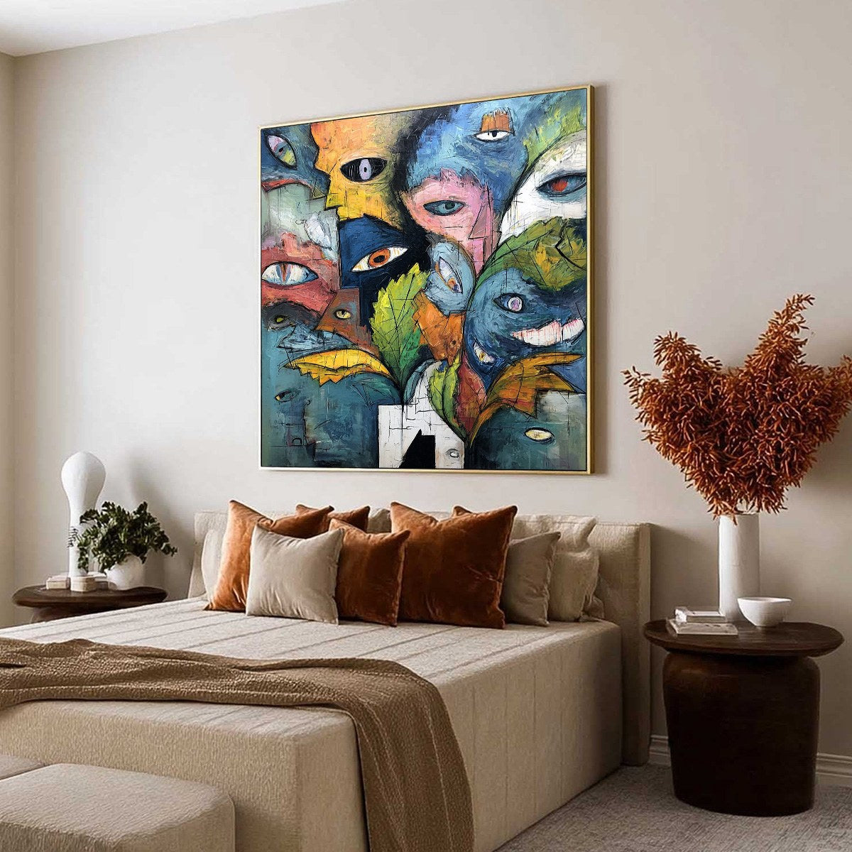 SPECTATORS: Large Colorful Abstract Faces Impasto Painting - Image 7