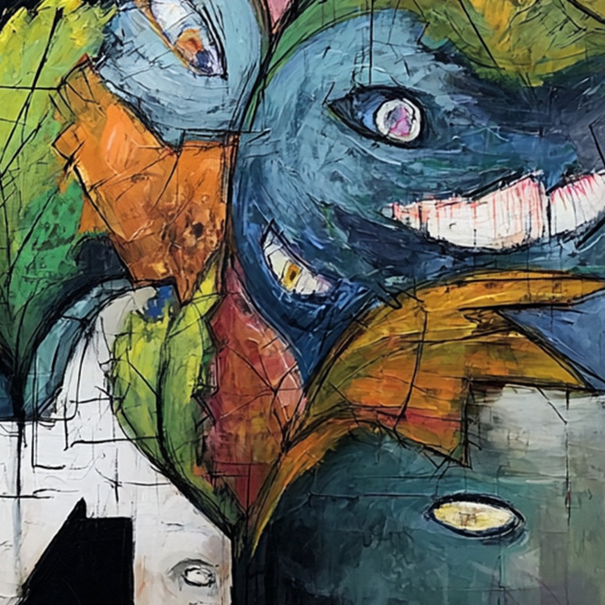 SPECTATORS: Large Colorful Abstract Faces Impasto Painting - Image 3