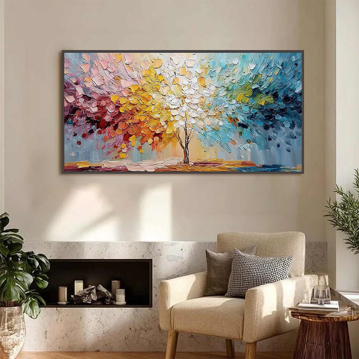 SPECTRUM OF LIFE: Colorful Abstract Tree Impasto Palette Knife Painting - Image 2