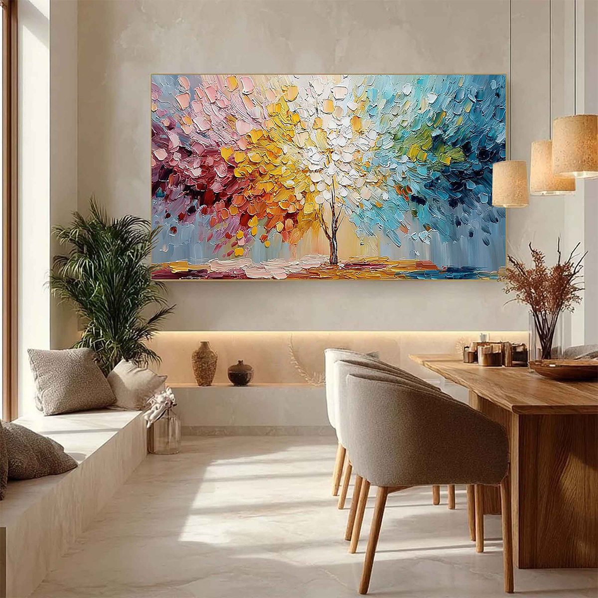 SPECTRUM OF LIFE: Colorful Abstract Tree Impasto Palette Knife Painting - Image 4