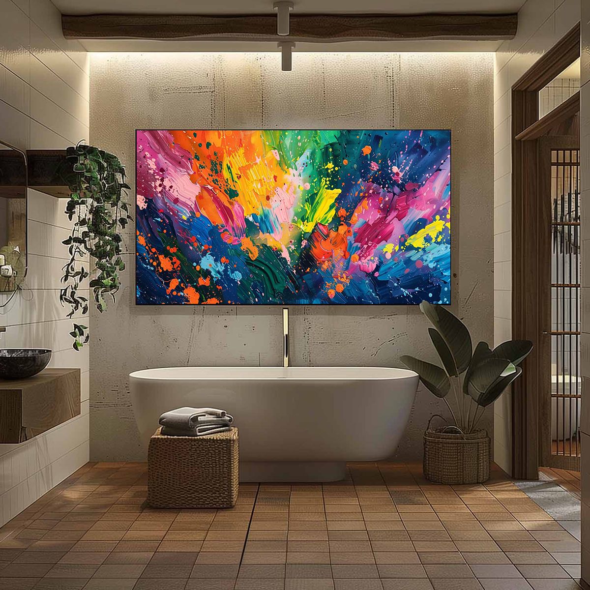 SPECTRUM SURGE: Vibrant Abstract Textured Oil Painting - Image 3
