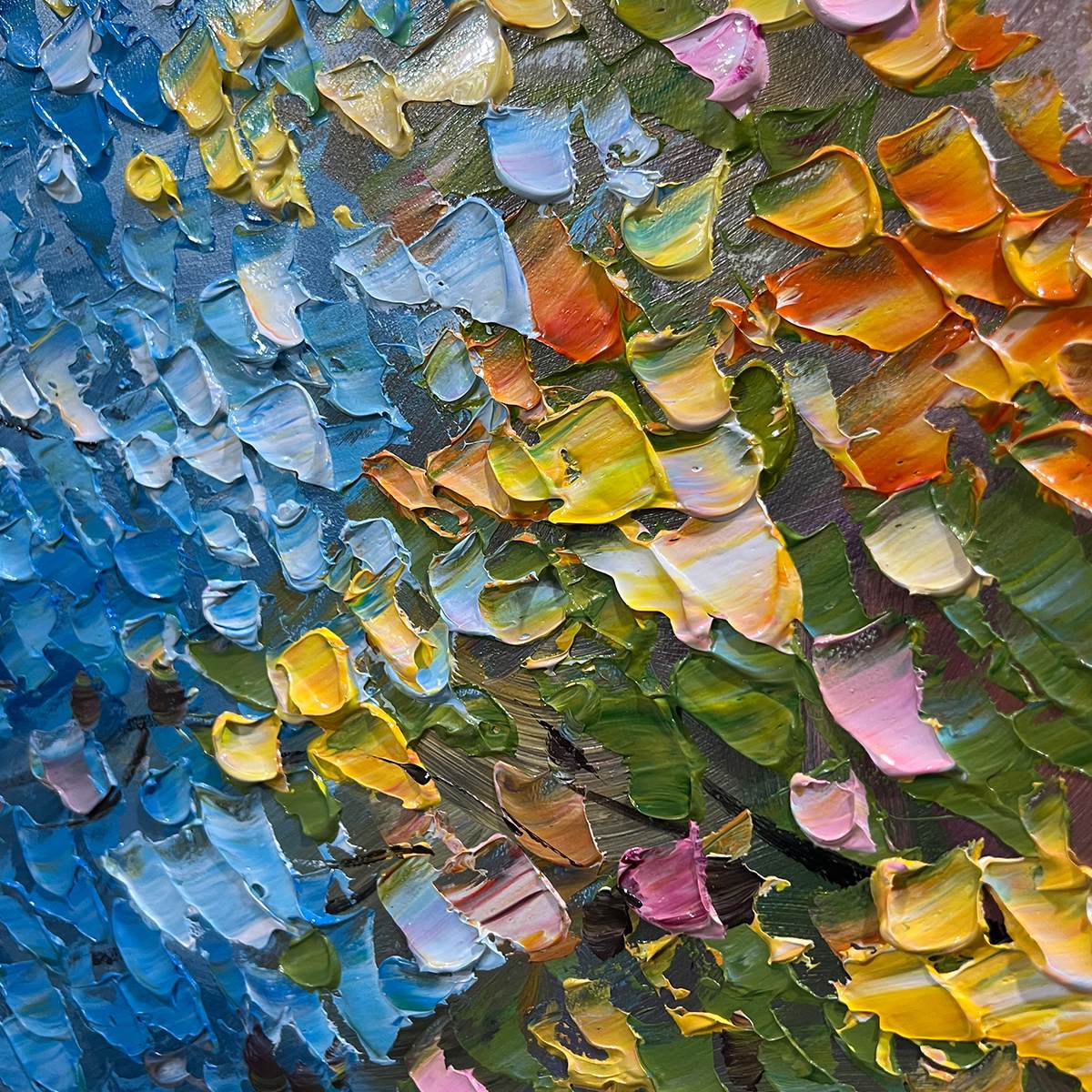 SPECTRUM OF JOY: Textured Impasto Tree Oil Painting - Image 3