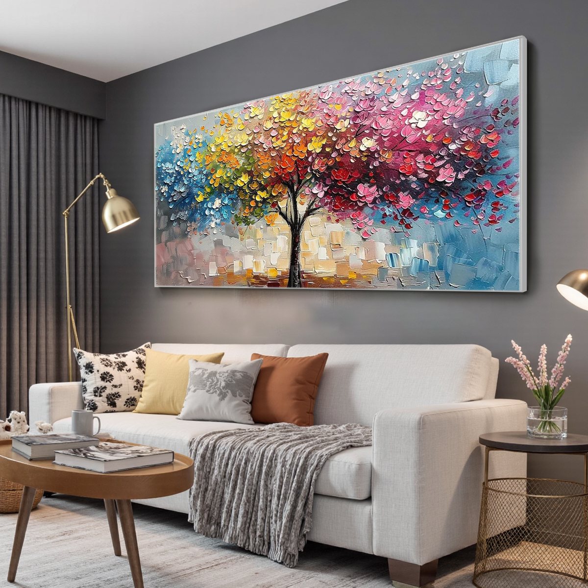 SPECTRUM OF JOY: Textured Impasto Tree Oil Painting - Image 4