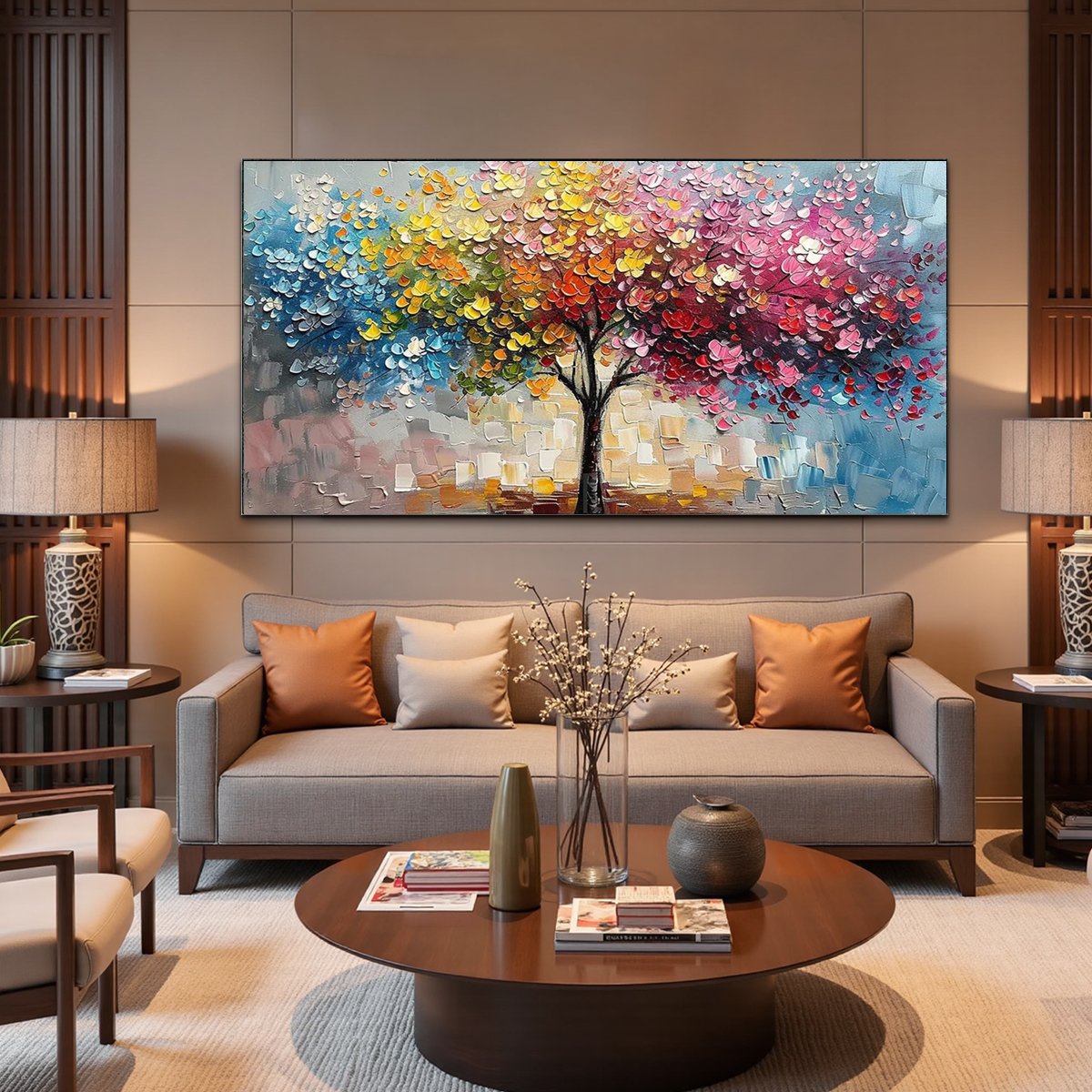 SPECTRUM OF JOY: Textured Impasto Tree Oil Painting - Image 2