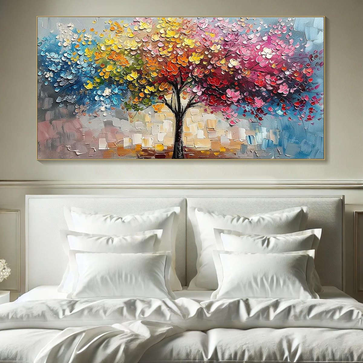 SPECTRUM OF JOY: Textured Impasto Tree Oil Painting - Image 7
