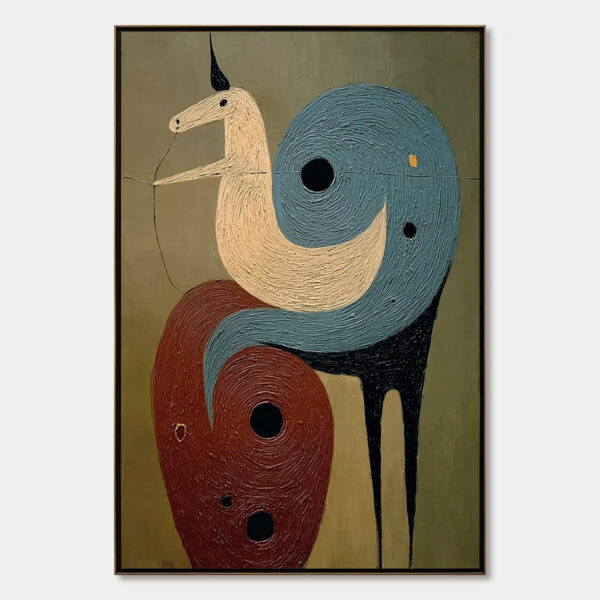 SPIRAL GUARDIAN: Textured Abstract Mythical Creature Oil Painting