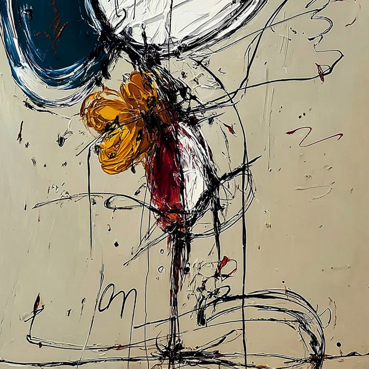 SPONTANEOUS BLOOM: Large Abstract Floral Impasto Oil Painting on Canvas - Image 5