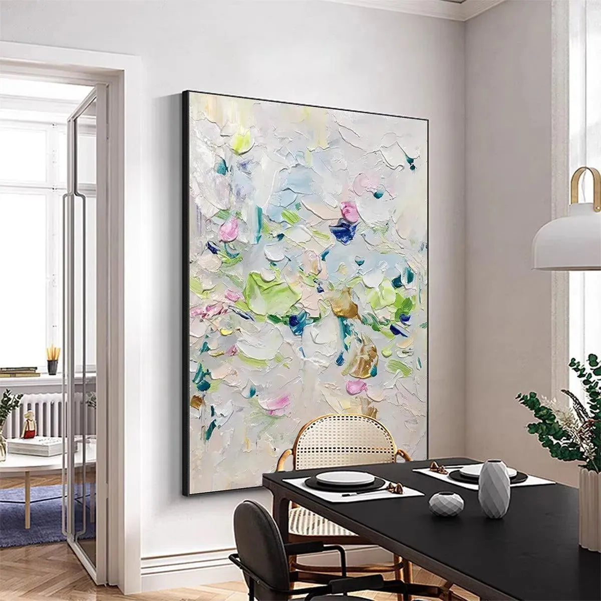 SPRING BLOSSOM: Textured Abstract Floral Painting in Light Pastel Colors - Image 4